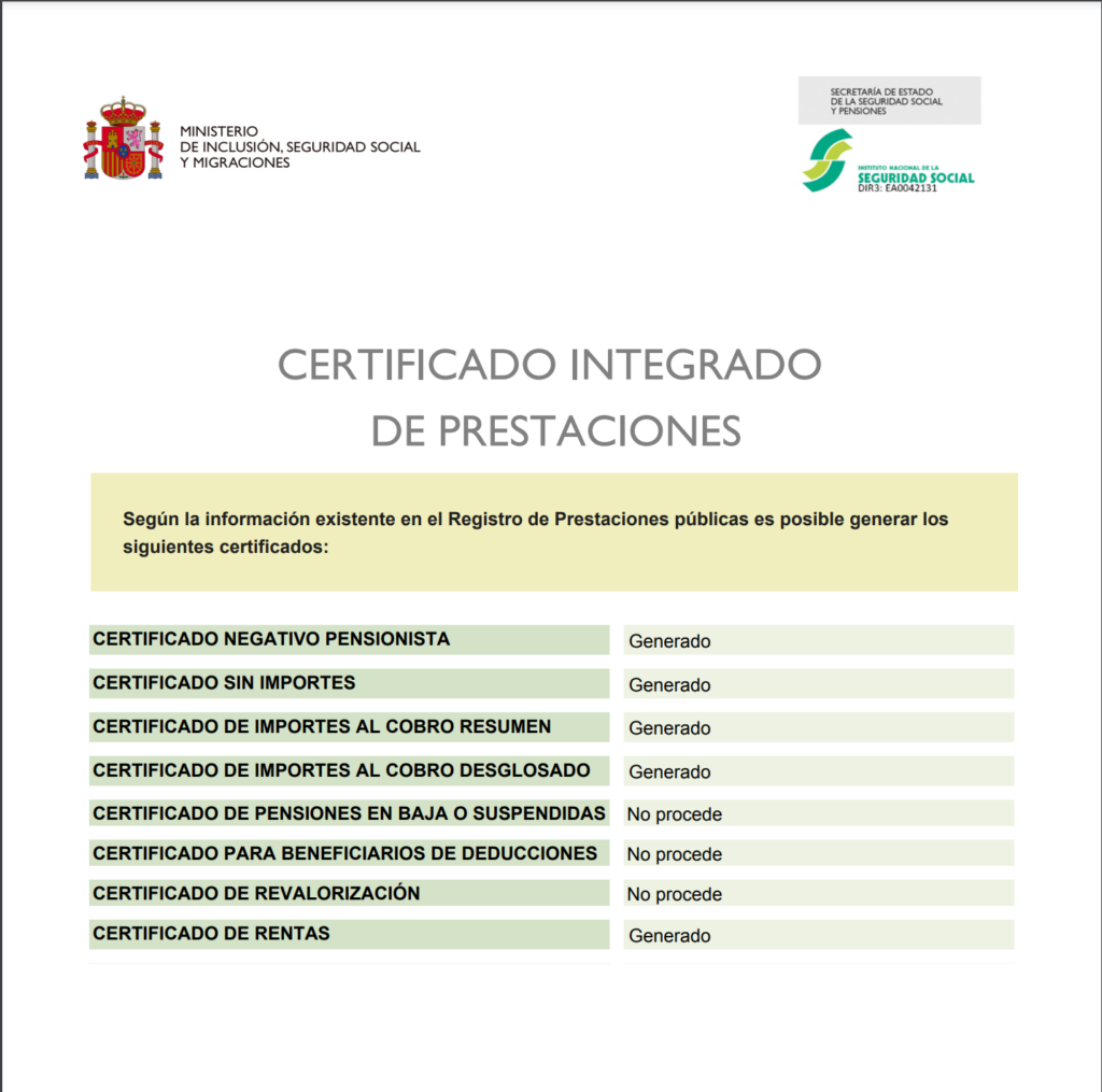 Qué es el Certificado Integral de Prestación de la Seguridad Social